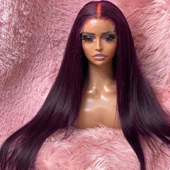 Dark Purple Plum Color Wigs Straight Human Hair Wigs Preplucked