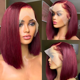 Burgundy Red 99J Color Bob Wig Straight Human Hair Wigs for Black Women 180% Density