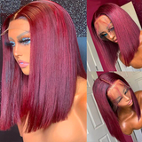 Burgundy Red 99J Color Bob Wig Straight Human Hair Wigs for Black Women 180% Density