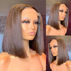 #4 Chestnut Brown Colored Short Bob Wigs 100% Human Hair