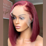 Burgundy Red 99J Color Bob Wig Straight Human Hair Wigs for Black Women 180% Density