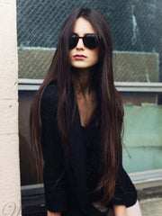 Dark Brown Straight Long Lace Front Wigs for White Women 100% Human Hair