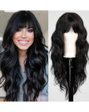 100% Real Natural Black Lace Front Wigs with Bangs for White Women 100% Human Hair