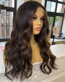 Loose Deep Wave Dark Brown Highlights Wigs for White Women 100% Human Hair