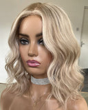 Short Bob Highlights Platinum Blonde Lace Front Wigs for White Women 100% Human Hair