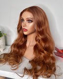 Orange Ginger Brown Lace Front Wigs for White Women 100% Human Hair