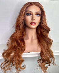 Orange Ginger Brown Lace Front Wigs for White Women 100% Human Hair