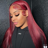 Burgundy 99J Wine Red Colored Human Hair Wigs Straight Undetectable Lace