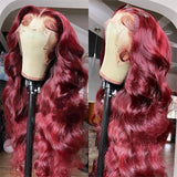 #99J Burgundy Wine Red Body Wave Glueless 4x4 Lace Human Hair Wigs