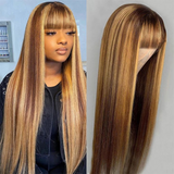 Piano Highlight Brown Color Wig with Bangs 100% Human Hair