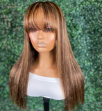 Piano Highlight Brown Color Wig with Bangs 100% Human Hair