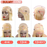 Long Ash Blonde Wigs with Highlights 100% Real Human Hair for Caucasian Women
