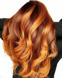 Red Hair with Highlights Wigs 100% Real Human Hair for Caucasian Women