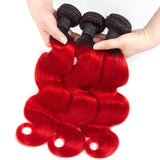 Bright Red Bundles With Frontal Red Body Wave Human Hair Dark Roots | SULMY.