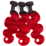 Bright Red Bundles With Frontal Red Body Wave Human Hair Dark Roots | SULMY.