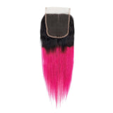 Hot Pink Bundles With Closure Straight Pink Human Hair Dark Roots | SULMY.