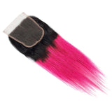 Hot Pink Bundles With Closure Straight Pink Human Hair Dark Roots | SULMY.