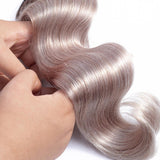 Silver Grey Bundles With Closure Human Hair Grey Ombre Weave With Closure Dark Roots | SULMY.