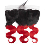 Bright Red Bundles With Frontal Red Body Wave Human Hair Dark Roots | SULMY.