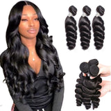 SULMY 3 Bundles Deal Loose Wave Brazilian Virgin Human Hair Weave Bundles