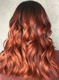 Caramel Red Wigs with Dark Roots 100% Real Human Hair for Caucasian Women