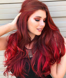 Ruby-Red Wigs 100% Real Human Hair for Caucasian Women