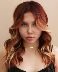 Dark Strawberry Red Wigs with Blonde Highlights 100% Real Human Hair for Caucasian Women