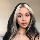 Black Human Hair Wig With Blonde Highlight Streaks at Front Straight | SULMY.