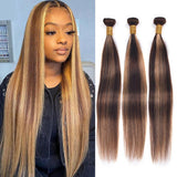 Highlighted Hair Weave Bundles With Brown Blonde Highlights Straight | SULMY.