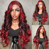 Ombre Red Burgundy Wigs 100% Human Hair