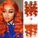 SULMY Orange Hair Weave Bundles With Frontal Body Wave