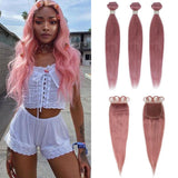 SULMY Pink Hair Weave Bundles With Closure