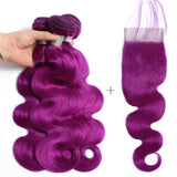 Purple Bundles With Closure Wavy Dark Purple Weave With Closure