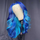 Blue Wigs With Highlights 100% Human Hair