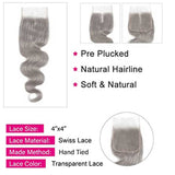 Silver Gray Wavy Human Hair Weave Bundles with Closure