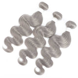 Silver Gray Wavy Human Hair Weave Bundles with Closure