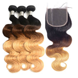 SULMY Ombre Brazilian Hair Weave Bundles with Closure