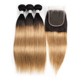 Sulmy 3 Bundles With Closure 1b #27 Ombre Straight Brazilian Hair Weave | SULMY.