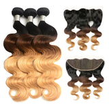 SULMY 1b #4 #27 Ombre Brazilian Hair Weave Bundles with Frontal