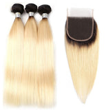 Black Roots 613 Bundles With Closure Straight Ombre Blonde Human Hair | SULMY.