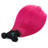 Hot Pink Bundles With Closure Straight Pink Human Hair Dark Roots | SULMY.