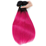 Hot Pink Bundles With Closure Straight Pink Human Hair Dark Roots | SULMY.