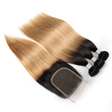 Sulmy 3 Bundles With Closure 1b #27 Ombre Straight Brazilian Hair Weave | SULMY.