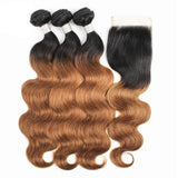 SULMY 1b #30 Ombre Brazilian Hair Weave with Closure