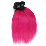 Hot Pink Bundles With Closure Straight Pink Human Hair Dark Roots | SULMY.