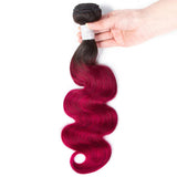 Burgundy Bundles with Closure Dark Roots Wavy Human Hair Weave | SULMY.