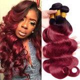 Burgundy Bundles with Closure Dark Roots Wavy Human Hair Weave | SULMY.