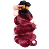 Burgundy Bundles with Closure Dark Roots Wavy Human Hair Weave | SULMY.