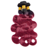 Burgundy Bundles with Closure Dark Roots Wavy Human Hair Weave | SULMY.