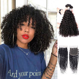 SULMY Bundles with Closure Curly Brazilian Virgin Human Hair Weave Bundles 3+1